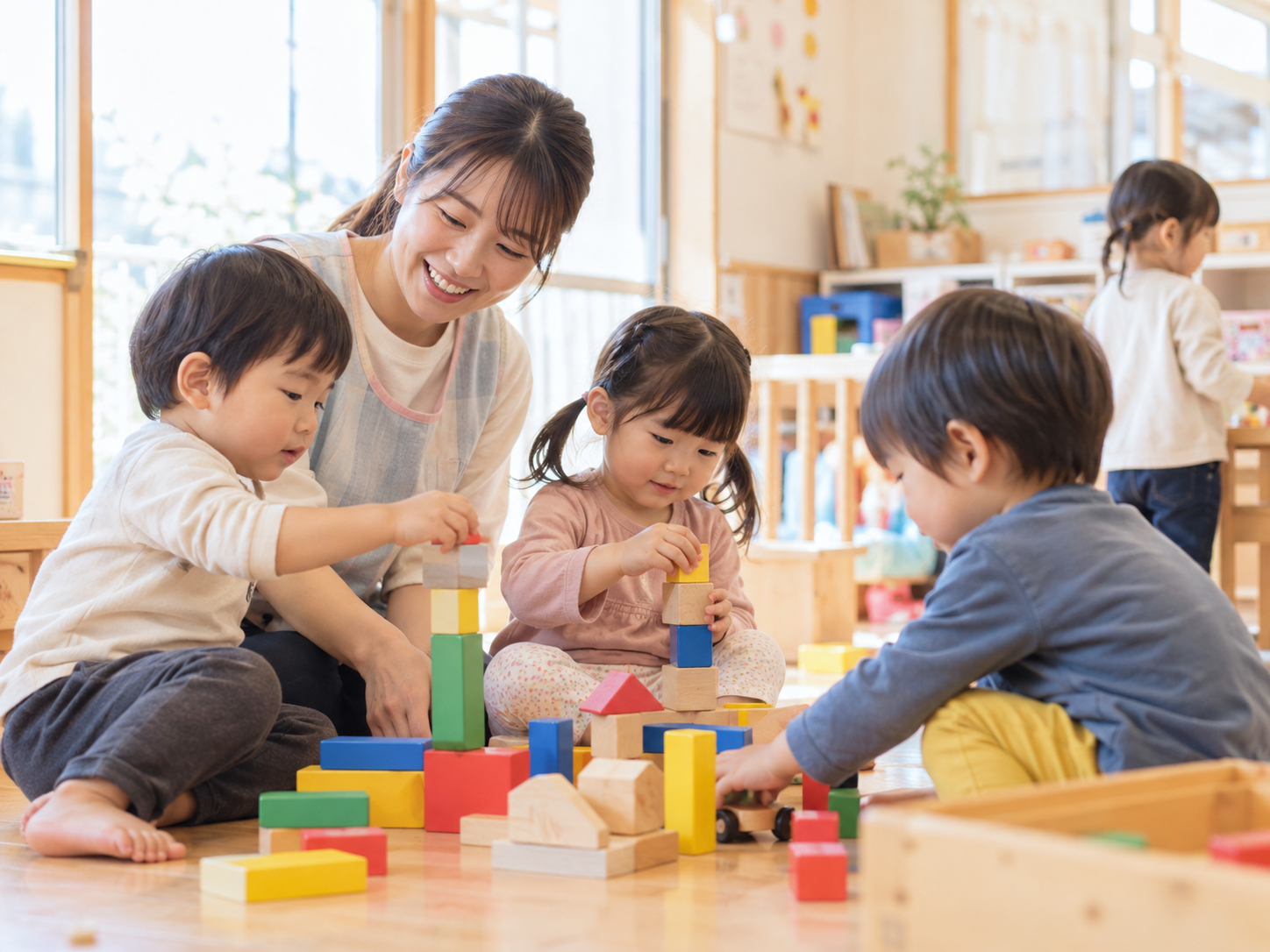 Young children spending the day at a Japanese nursery school.
