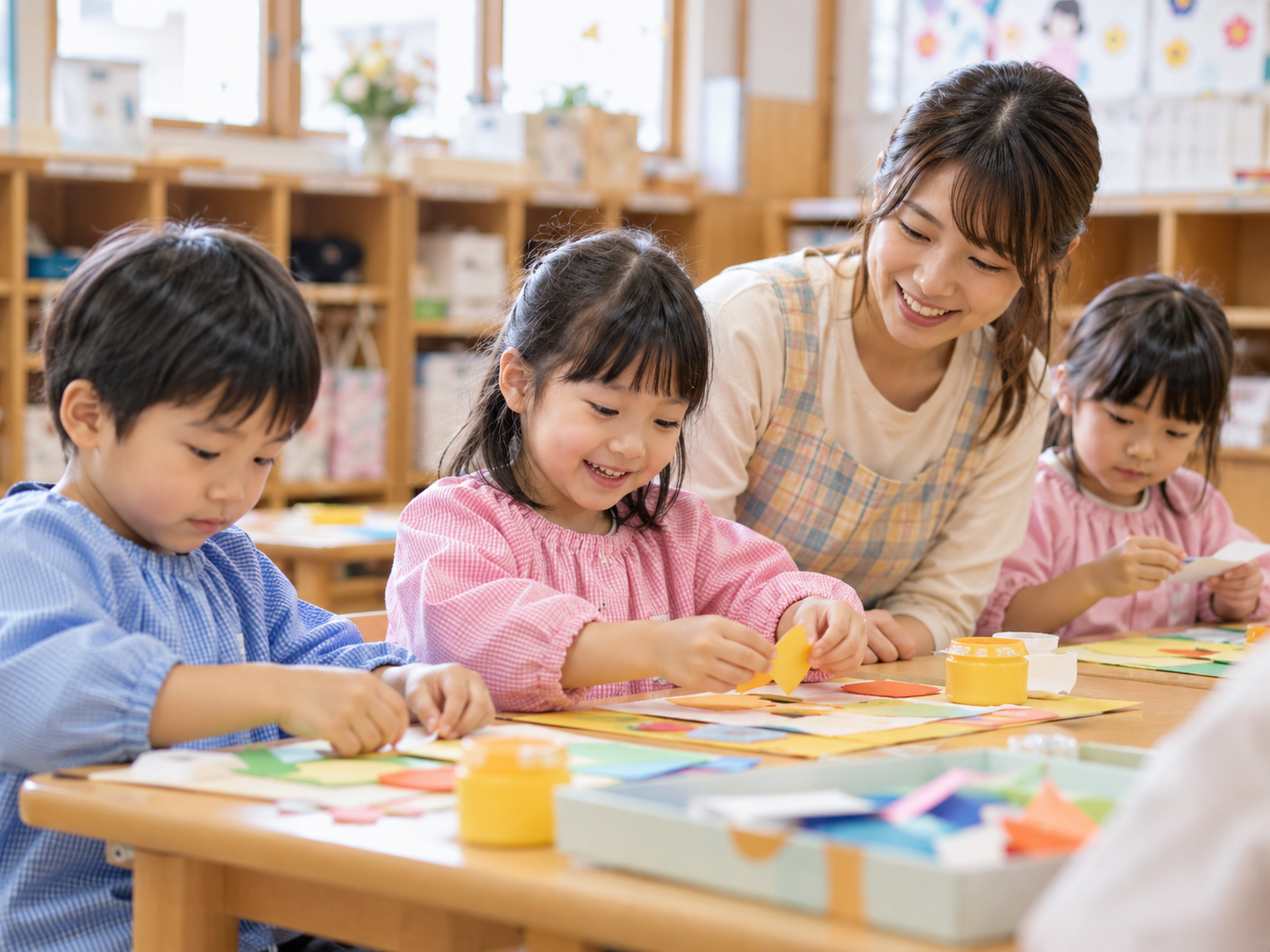 A child taking part in an activity at a Japanese kindergarten.