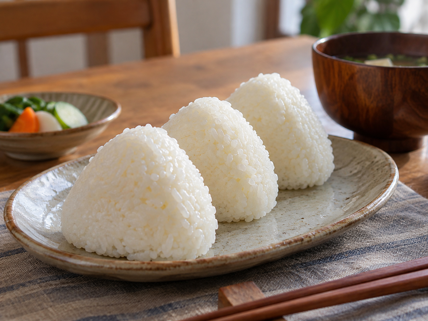 Plain onigiri made only from freshly cooked white rice.